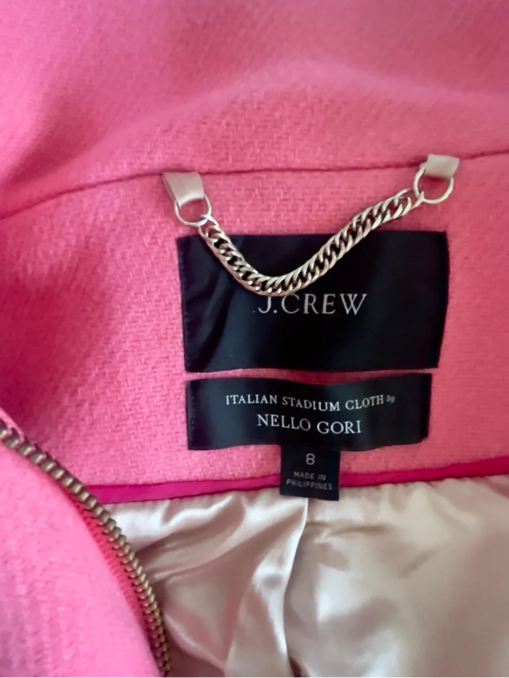 J. Crew Pink Wool Nello Gori Italian Stadium Cloth Peacoat Zipper Button Pockets - Picture 5 of 6